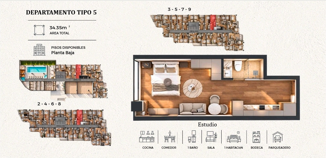 SE VENDE ESTUDIOS Y SUITES EN PROYECTO, SECTOR BOSMEDIANO Y GONZALEZ SUAREZ.
