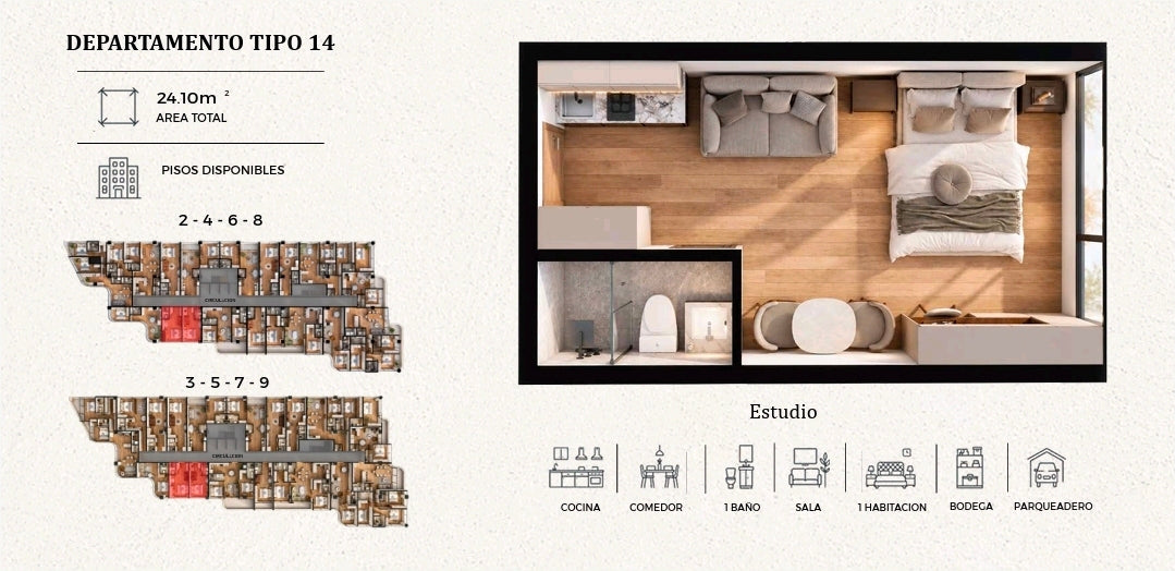 SE VENDE ESTUDIOS Y SUITES EN PROYECTO, SECTOR BOSMEDIANO Y GONZALEZ SUAREZ.